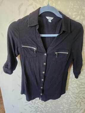 GUESS Black Button-Down Shirt with Zip Chest Pockets